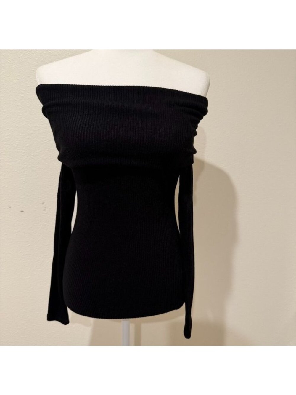 The Noli Shop Black Soft Knit Fold Over Off The Shoulder Top Size Small